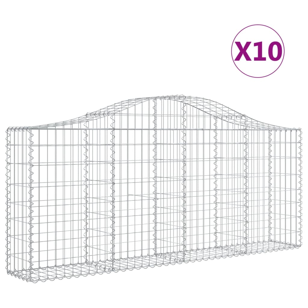 vidaXL Συρματοκιβώτια Τοξωτά 10 τεμ. 200x30x80/100 εκ. Γαλβαν. Ατσάλι