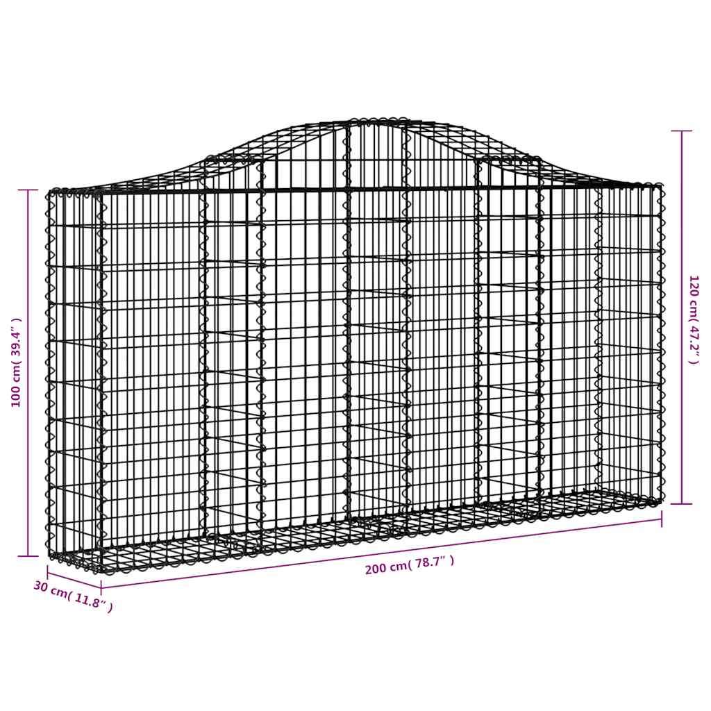 vidaXL Συρματοκιβώτια Τοξωτά 12 τεμ. 200x30x100/120 εκ. Γαλβαν. Ατσάλι