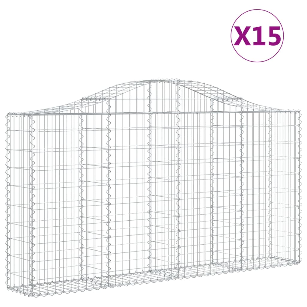 vidaXL Συρματοκιβώτια Τοξωτά 15 τεμ. 200x30x100/120 εκ. Γαλβαν. Ατσάλι