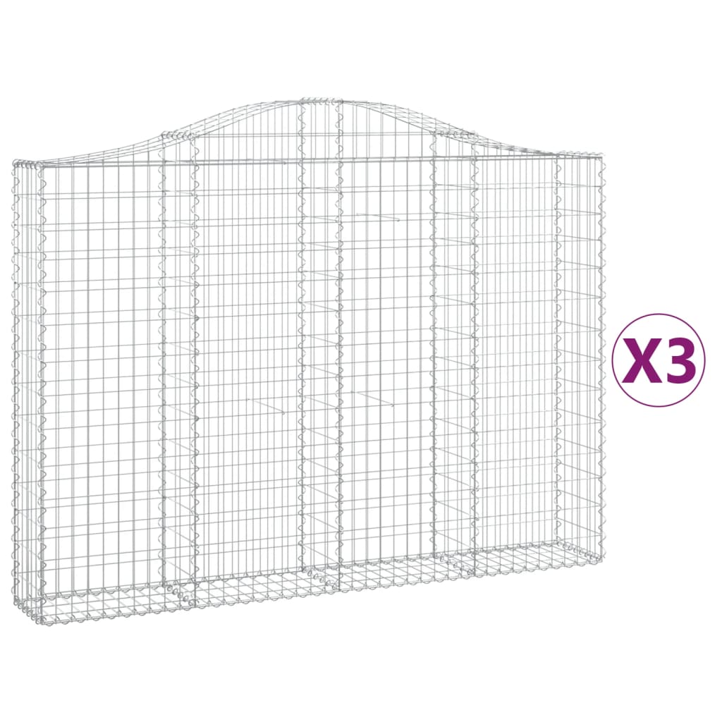 vidaXL Συρματοκιβώτια Τοξωτά 3 τεμ. 200x30x140/160 εκ. Γαλβαν. Ατσάλι