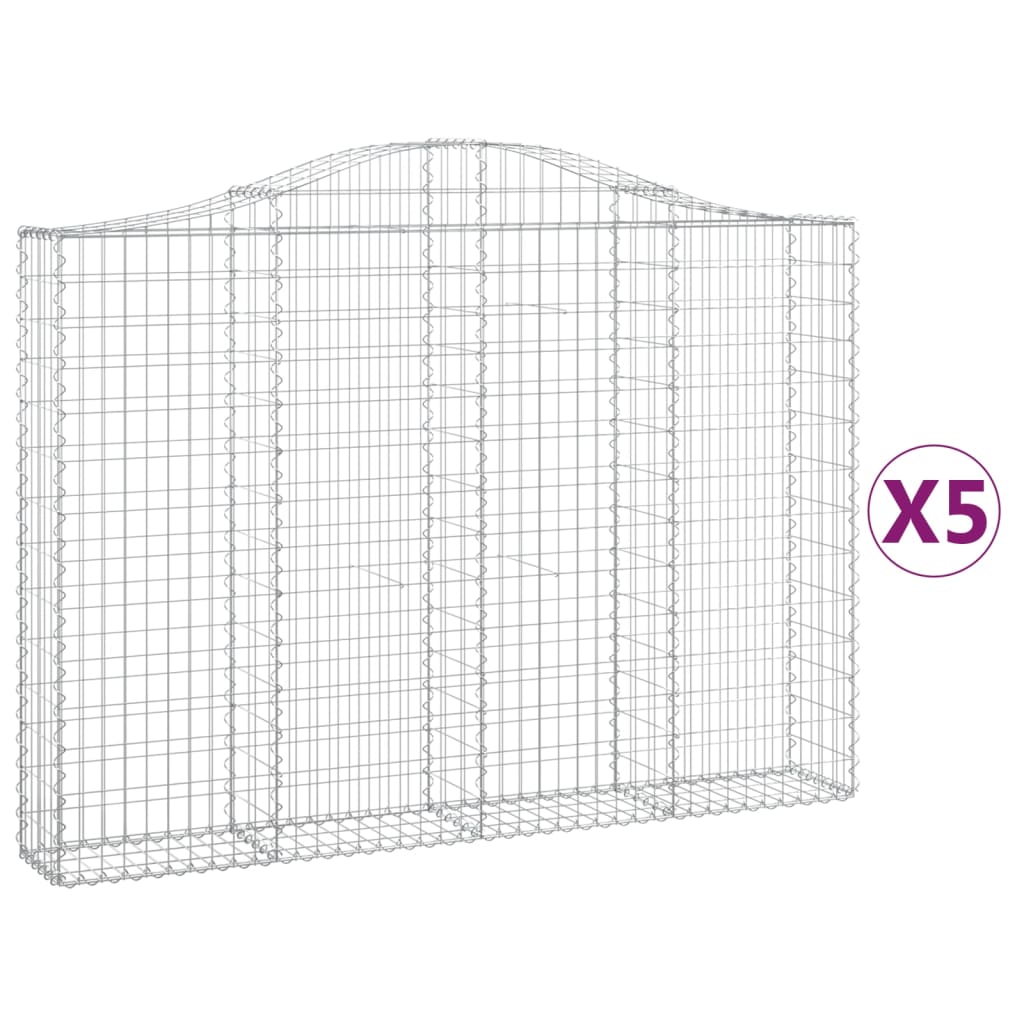 vidaXL Συρματοκιβώτια Τοξωτά 5 τεμ. 200x30x140/160 εκ. Γαλβαν. Ατσάλι