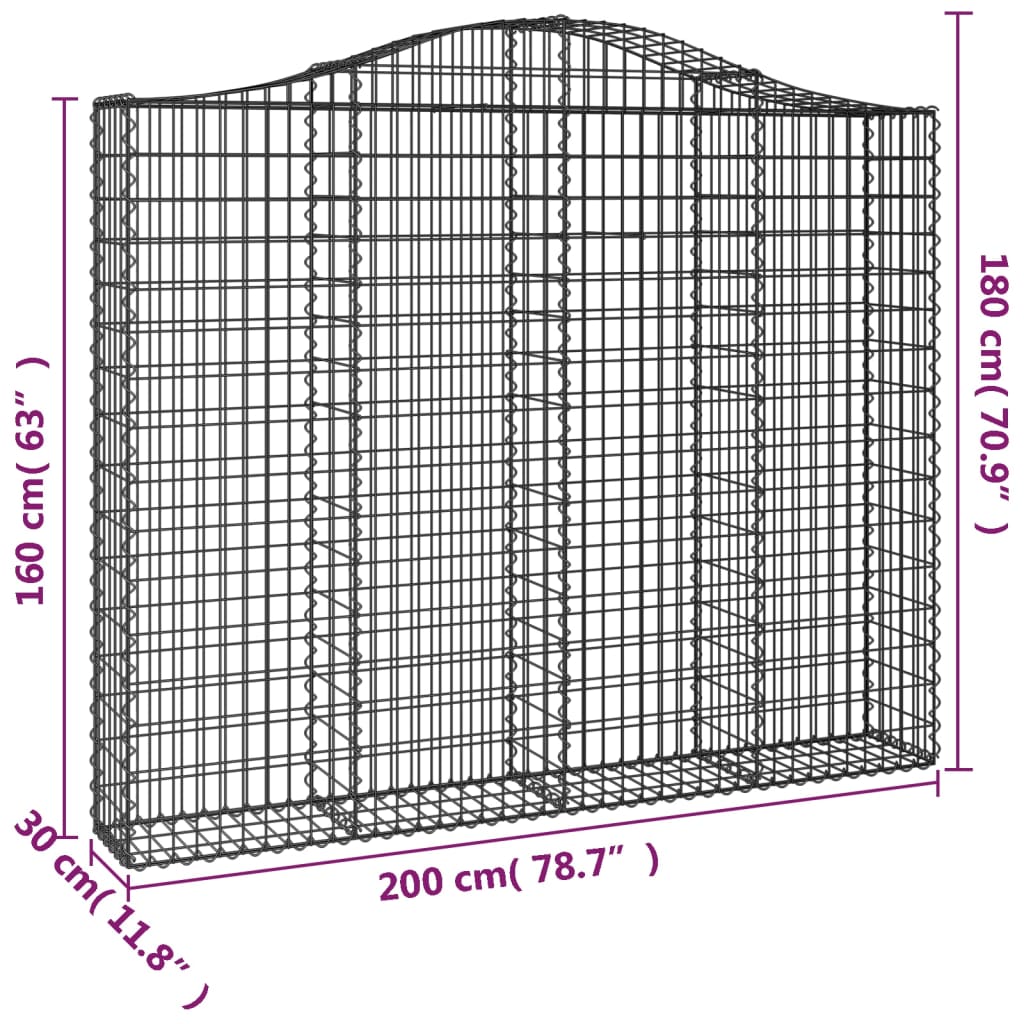 vidaXL Συρματοκιβώτια Τοξωτά 2 τεμ. 200x30x160/180 εκ. Γαλβαν. Ατσάλι