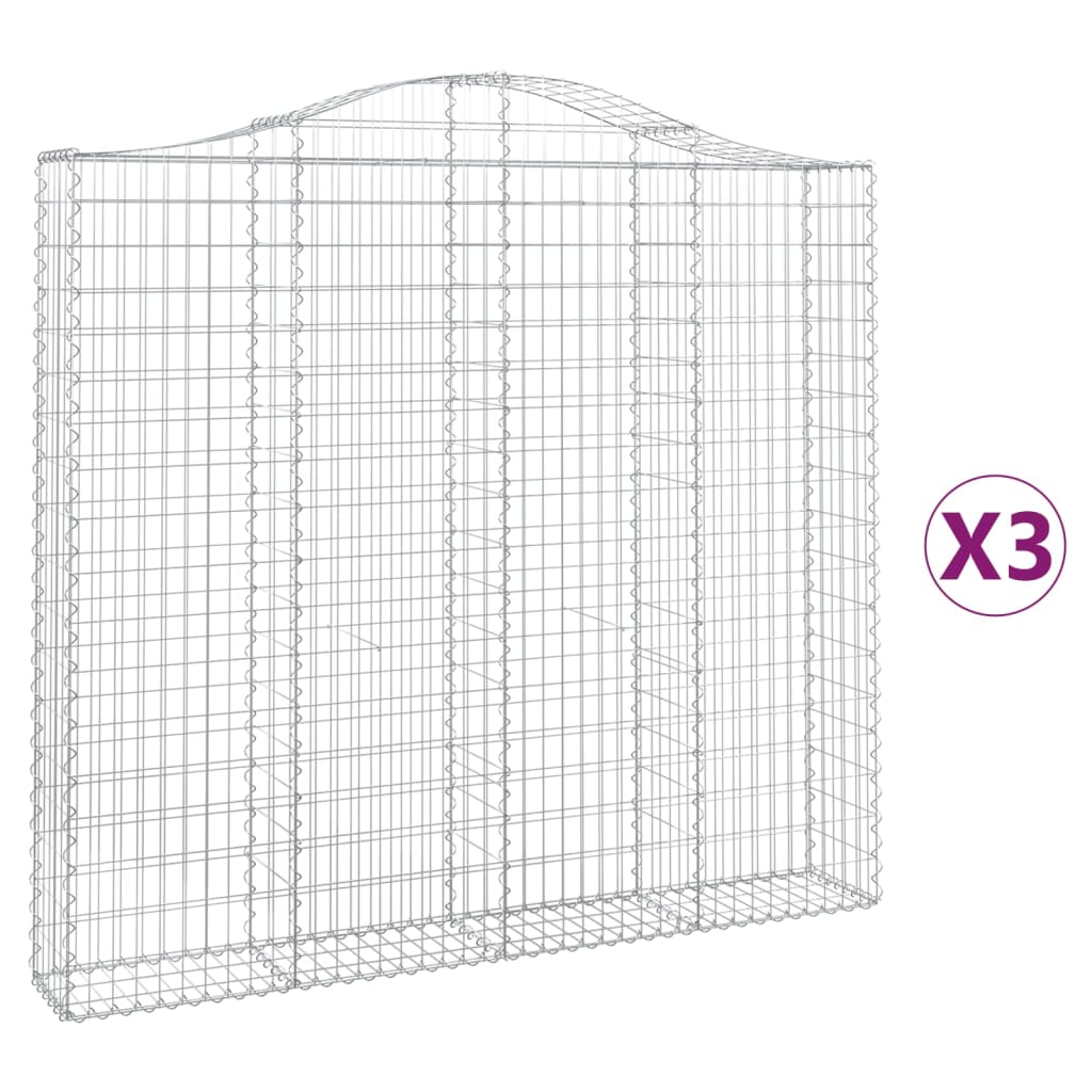 vidaXL Συρματοκιβώτια Τοξωτά 3 τεμ. 200x30x180/200 εκ. Γαλβαν. Ατσάλι