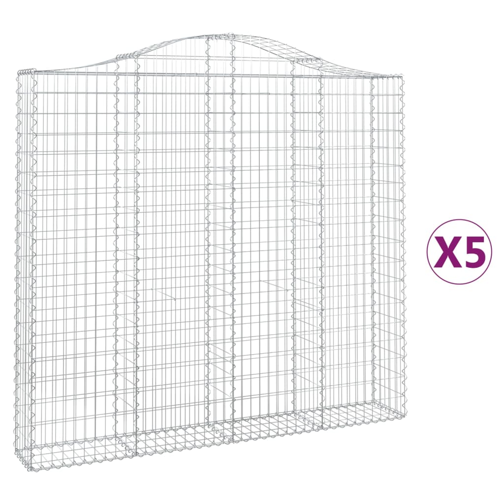 vidaXL Συρματοκιβώτια Τοξωτά 5 τεμ. 200x30x180/200 εκ. Γαλβαν. Ατσάλι