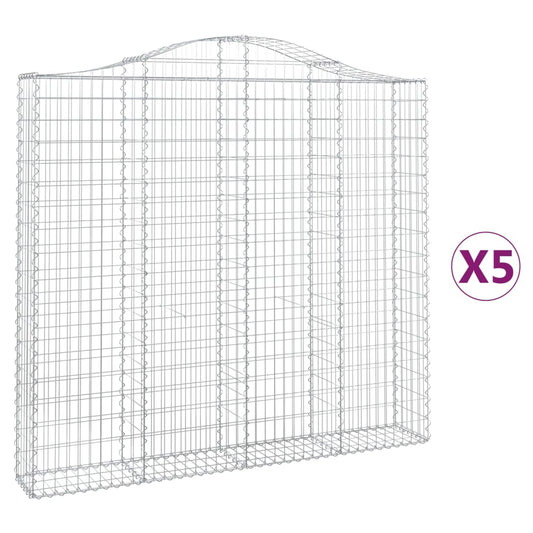 vidaXL Συρματοκιβώτια Τοξωτά 5 τεμ. 200x30x180/200 εκ. Γαλβαν. Ατσάλι