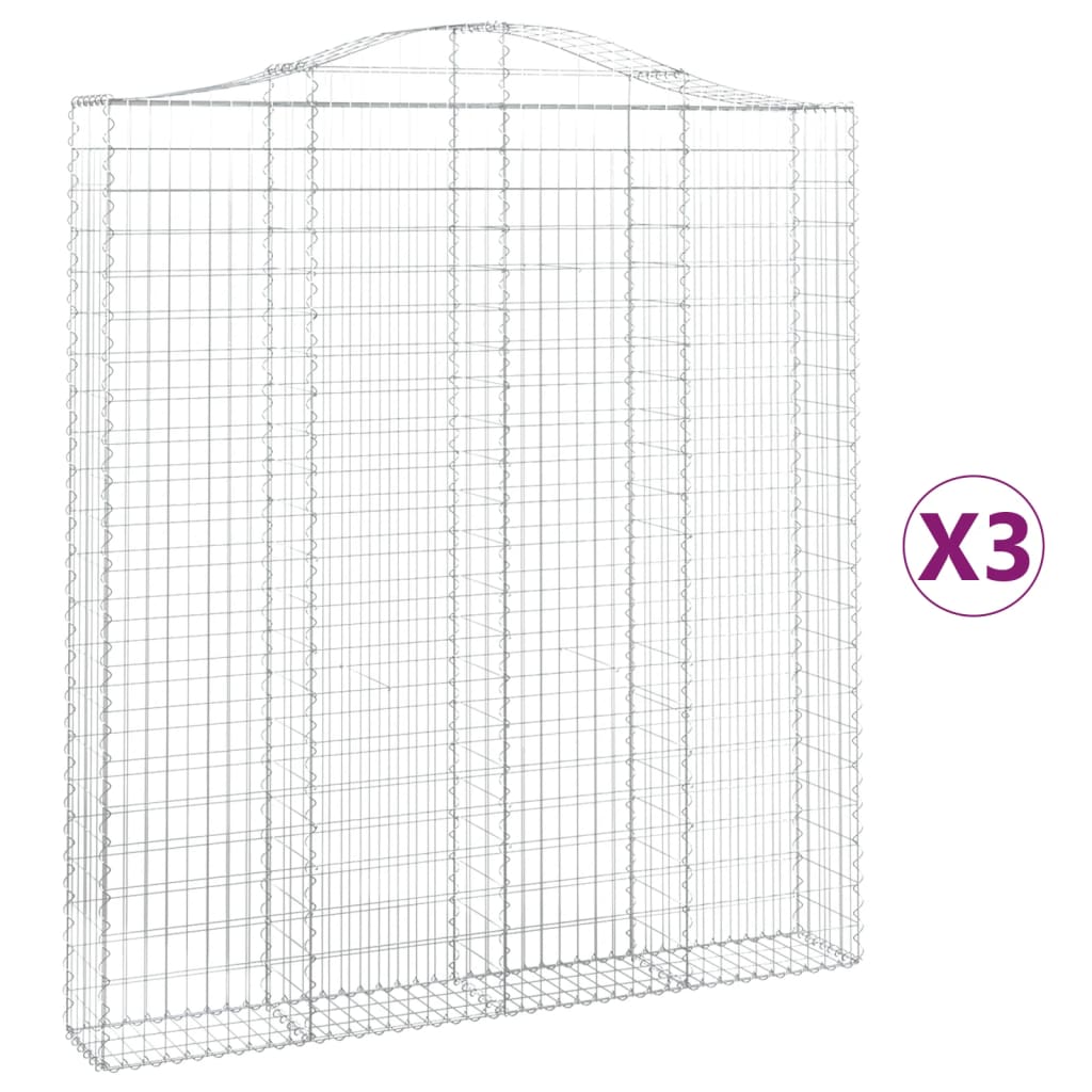 vidaXL Συρματοκιβώτια Τοξωτά 3 τεμ. 200x30x220/240 εκ. Γαλβαν. Ατσάλι