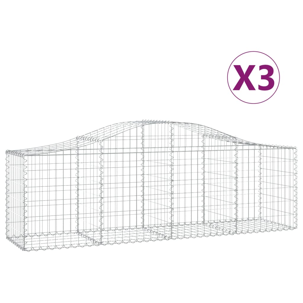 vidaXL Συρματοκιβώτια Τοξωτά 3 τεμ. 200x50x60/80 εκ. Γαλβαν. Ατσάλι