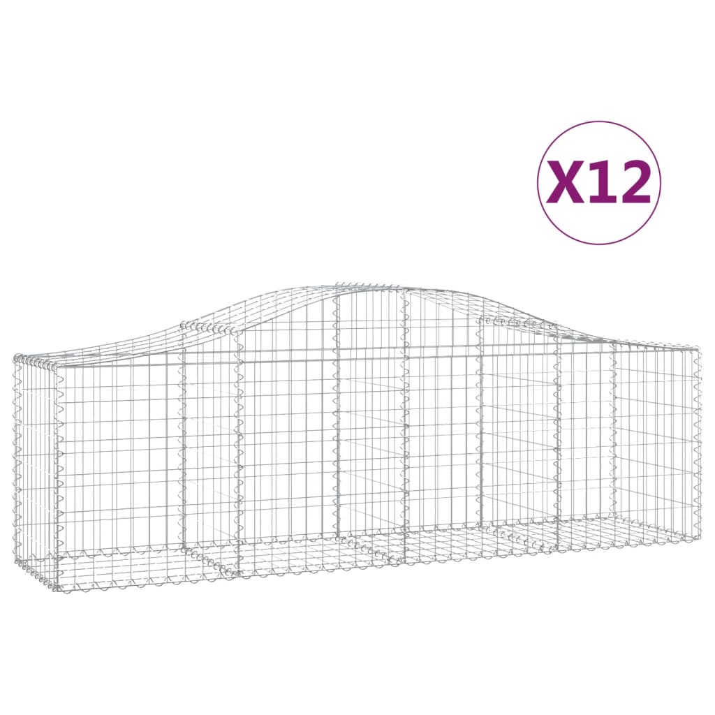 vidaXL Συρματοκιβώτια Τοξωτά 12 τεμ. 200x50x60/80 εκ. Γαλβαν. Ατσάλι