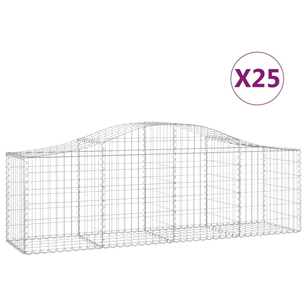 vidaXL Συρματοκιβώτια Τοξωτά 25 τεμ. 200x50x60/80 εκ. Γαλβαν. Ατσάλι