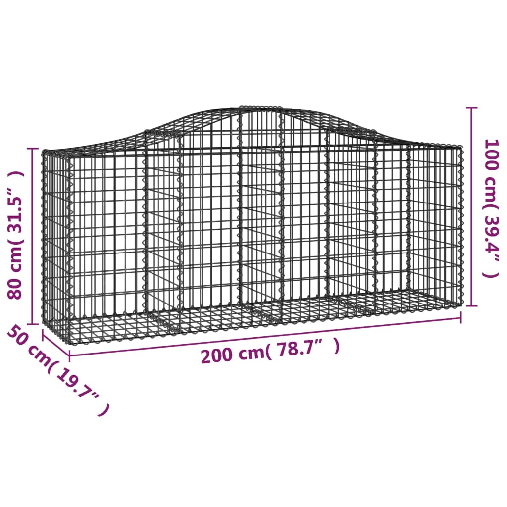 vidaXL Συρματοκιβώτια Τοξωτά 50 τεμ. 200x50x80/100 εκ. Γαλβαν. Ατσάλι