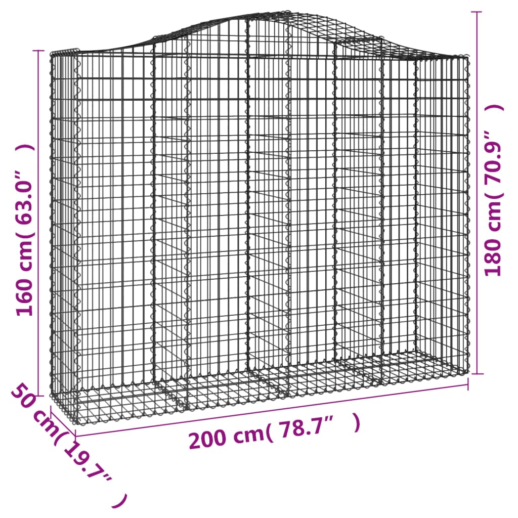 vidaXL Συρματοκιβώτια Τοξωτά 11 τεμ. 200x50x160/180 εκ. Γαλβαν. Ατσάλι