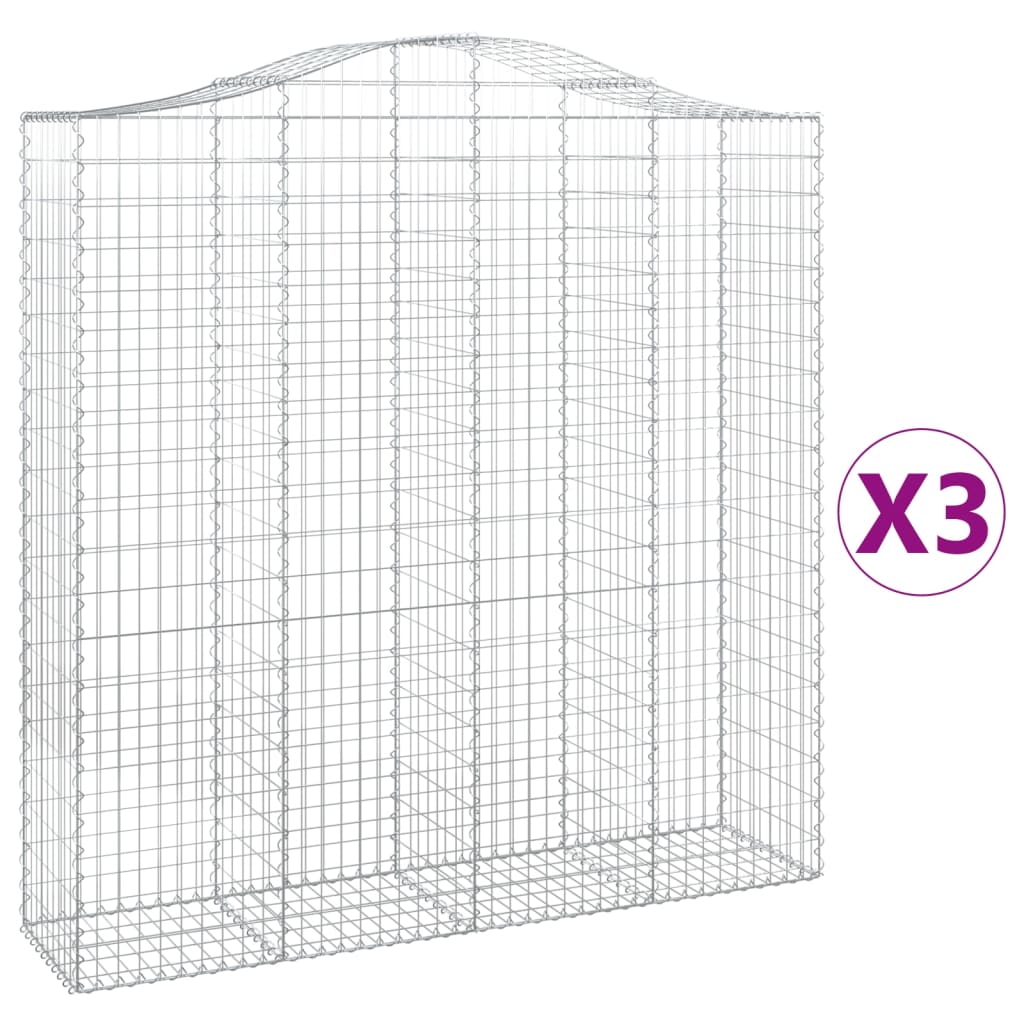 vidaXL Συρματοκιβώτια Τοξωτά 3 τεμ. 200x50x200/220 εκ. Γαλβαν. Ατσάλι