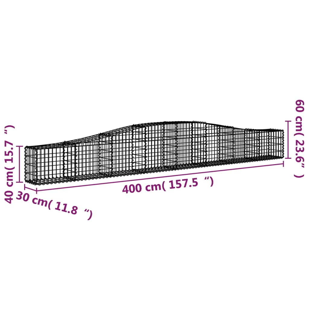 vidaXL Συρματοκιβώτια Τοξωτά 7 τεμ. 400x30x40/60 εκ. Γαλβαν. Ατσάλι