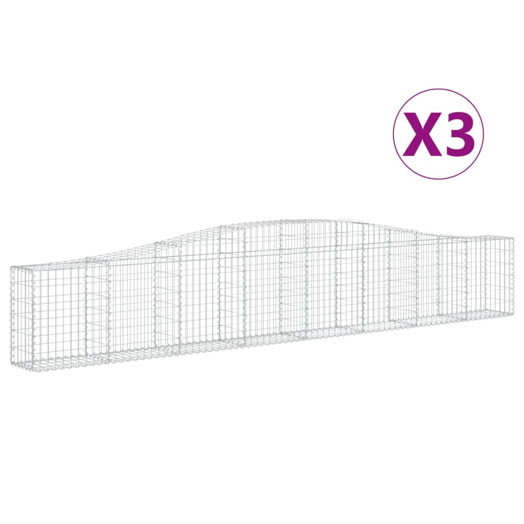 vidaXL Συρματοκιβώτια Τοξωτά 3 τεμ. 400x30x60/80 εκ. Γαλβαν. Ατσάλι