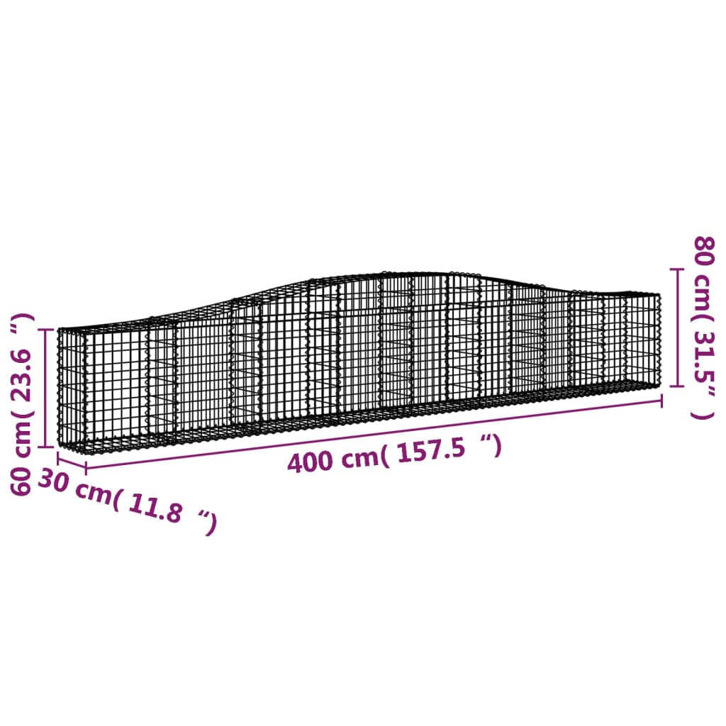 vidaXL Συρματοκιβώτια Τοξωτά 8 τεμ. 400x30x60/80 εκ. Γαλβαν. Ατσάλι
