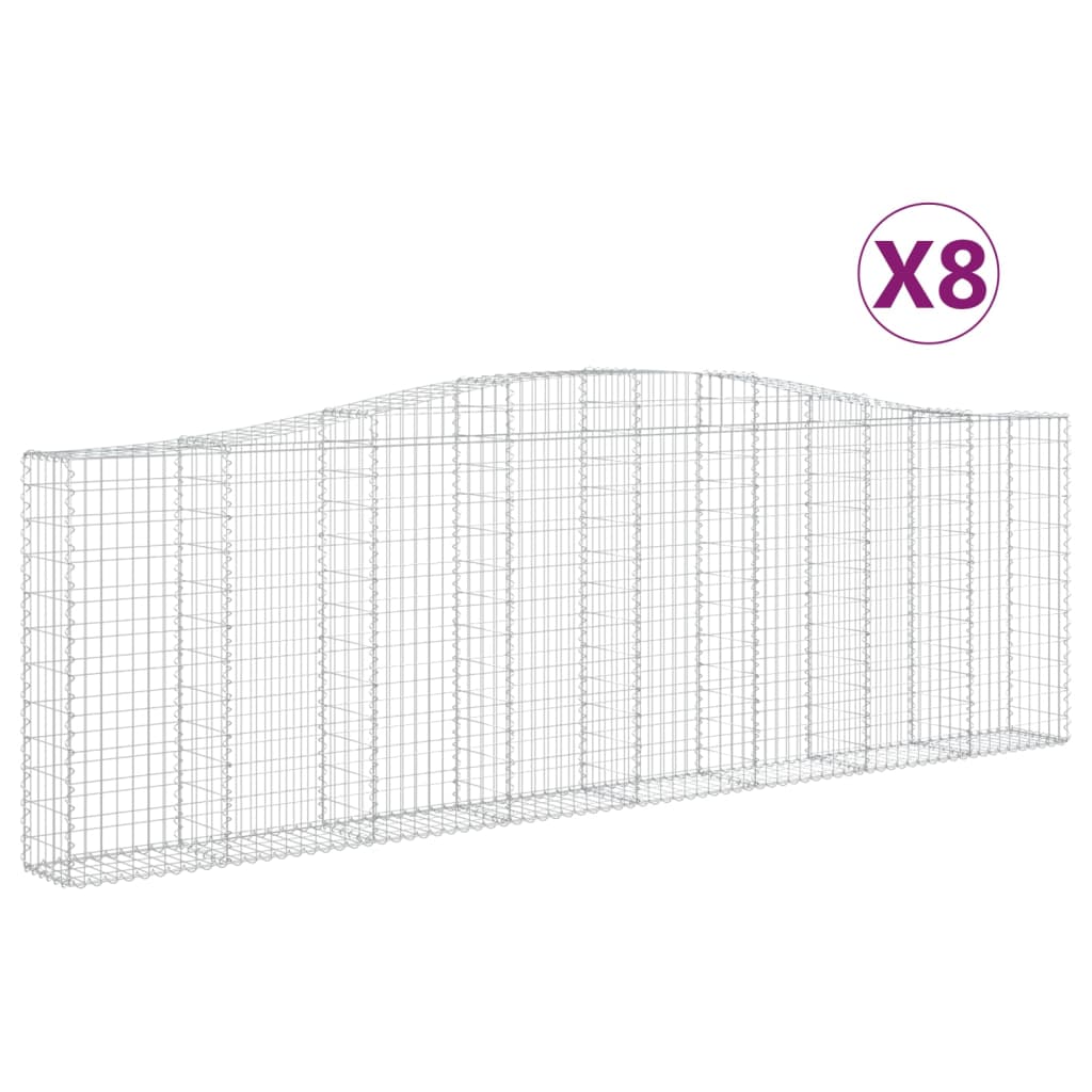 vidaXL Συρματοκιβώτια Τοξωτά 8 τεμ. 400x30x120/140 εκ. Γαλβαν. Ατσάλι