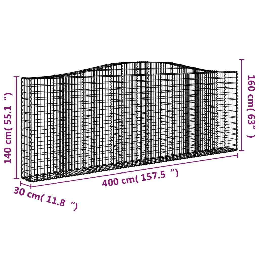 vidaXL Συρματοκιβώτια Τοξωτά 6 τεμ. 400x30x140/160 εκ. Γαλβαν. Ατσάλι