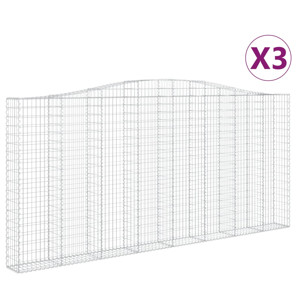 vidaXL Συρματοκιβώτια Τοξωτά 3 τεμ. 400x30x180/200 εκ. Γαλβαν. Ατσάλι