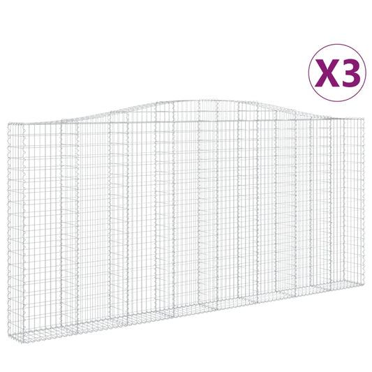 vidaXL Συρματοκιβώτια Τοξωτά 3 τεμ. 400x30x180/200 εκ. Γαλβαν. Ατσάλι