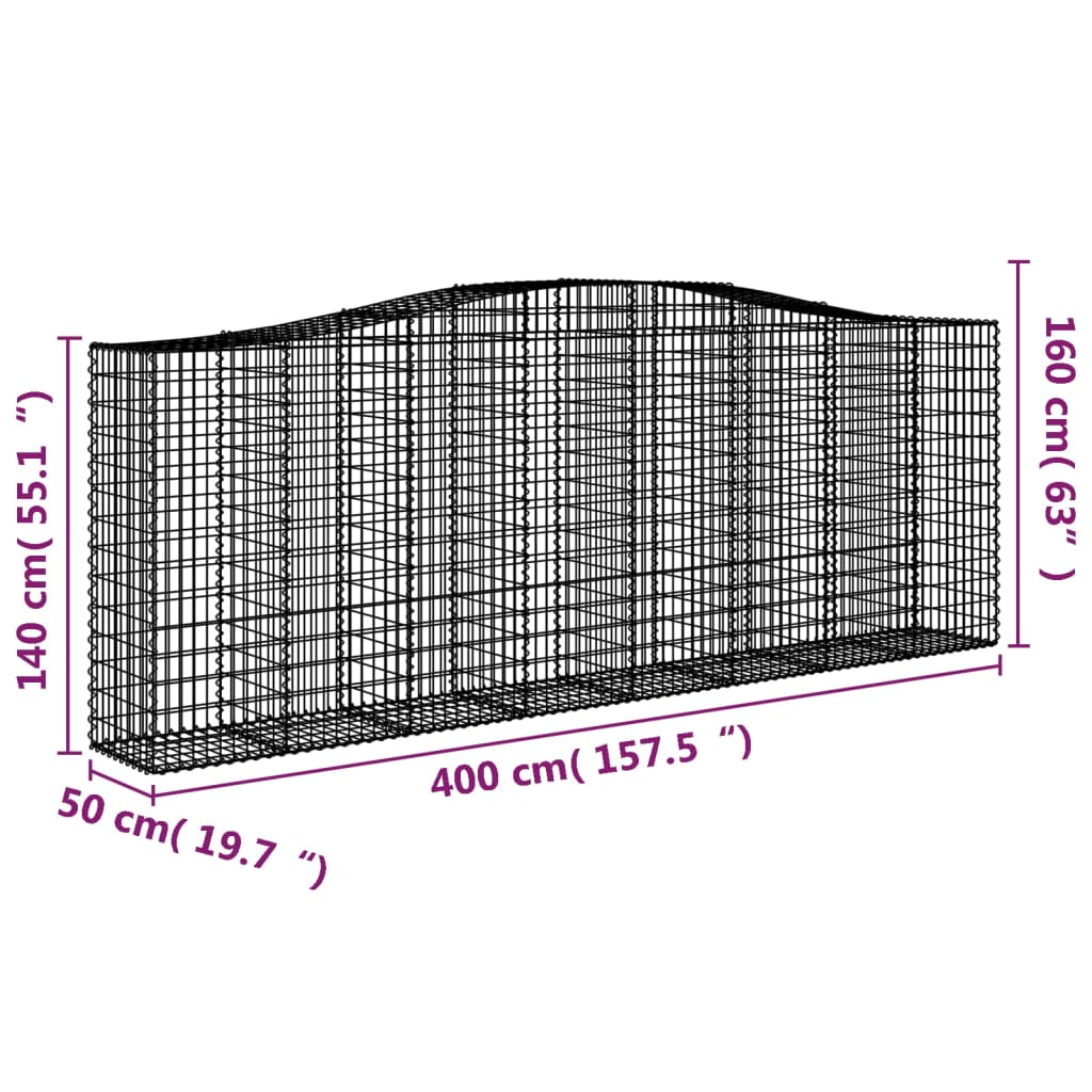vidaXL Συρματοκιβώτια Τοξωτά 7 τεμ. 400x50x140/160 εκ. Γαλβαν. Ατσάλι