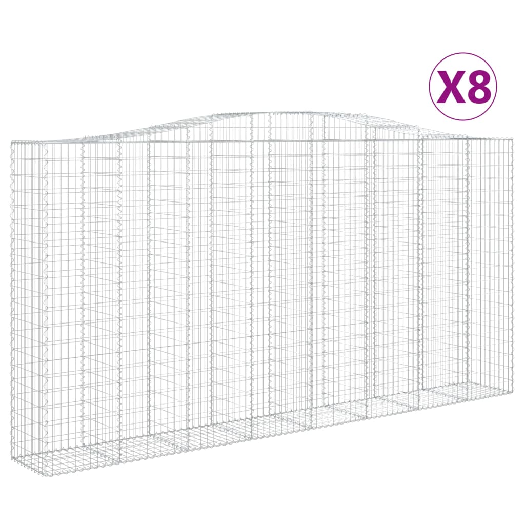 vidaXL Συρματοκιβώτια Τοξωτά 8 τεμ. 400x50x200/220 εκ. Γαλβαν. Ατσάλι
