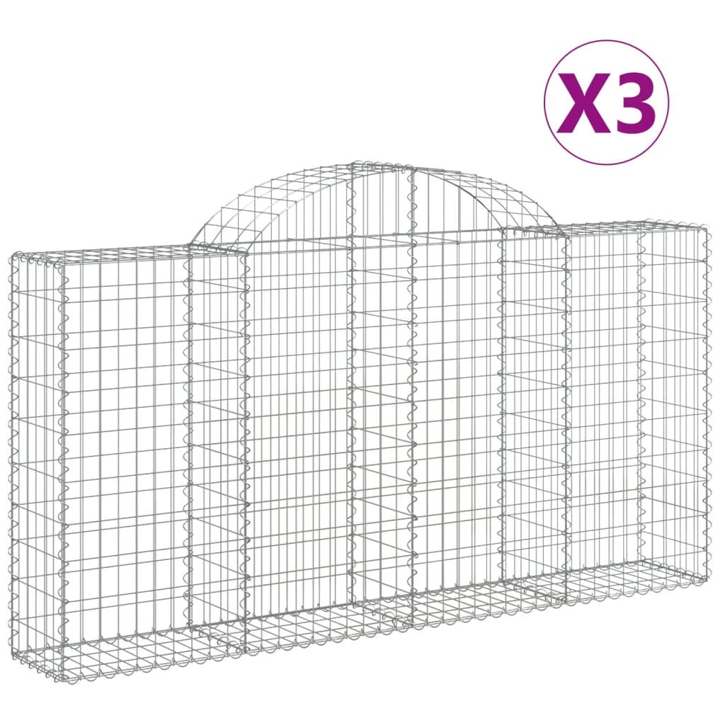 vidaXL Συρματοκιβώτια Τοξωτά 3 τεμ. 200x30x100/120 εκ. Γαλβαν. Ατσάλι