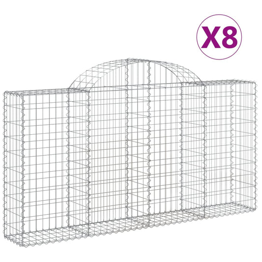 vidaXL Συρματοκιβώτια Τοξωτά 8 τεμ. 200x30x100/120 εκ. Γαλβαν. Ατσάλι