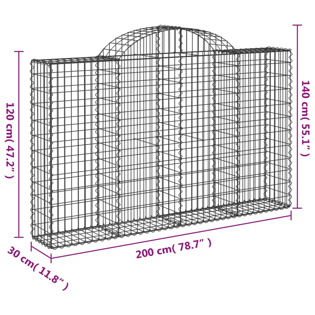 vidaXL Συρματοκιβώτια Τοξωτά 13 τεμ. 200x30x120/140 εκ. Γαλβαν. Ατσάλι