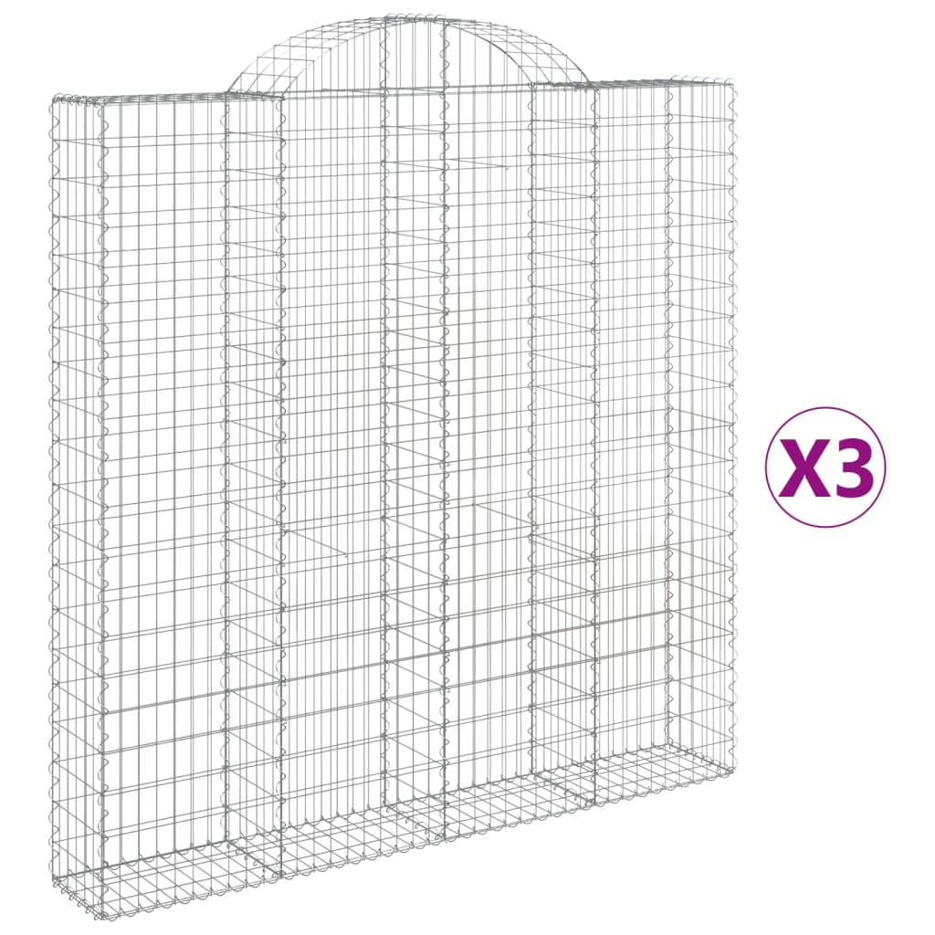 vidaXL Συρματοκιβώτια Τοξωτά 3 τεμ. 200x30x200/220 εκ. Γαλβαν. Ατσάλι