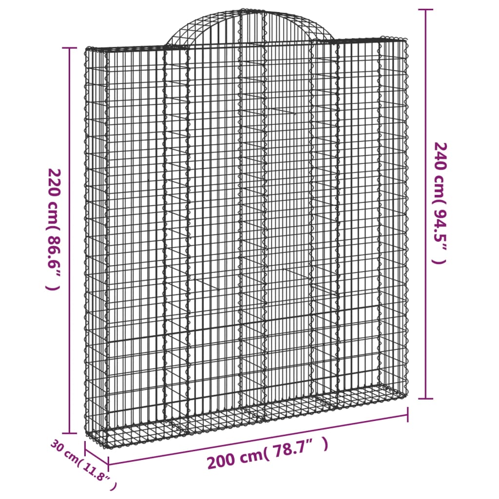vidaXL Συρματοκιβώτια Τοξωτά 4 τεμ. 200x30x220/240 εκ. Γαλβαν. Ατσάλι