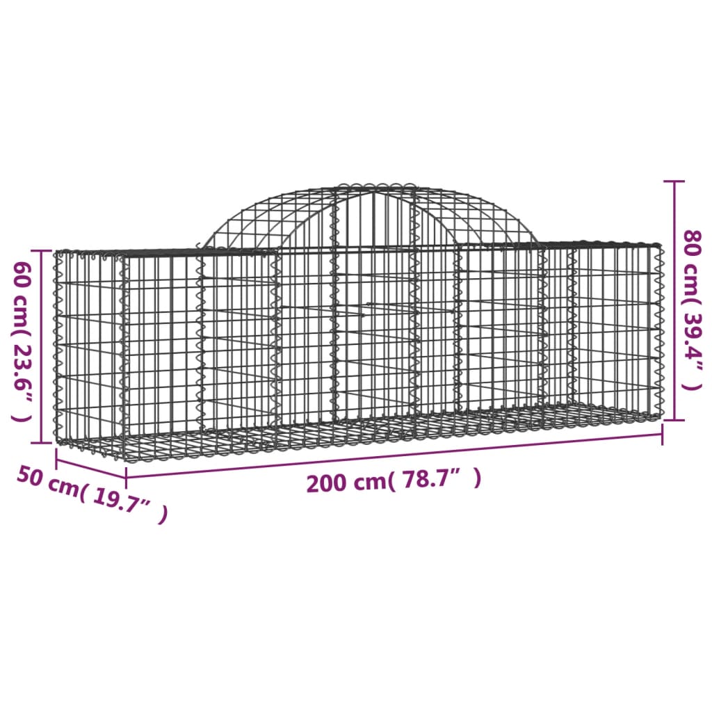 vidaXL Συρματοκιβώτια Τοξωτά 30 τεμ. 200x50x60/80 εκ. Γαλβαν. Ατσάλι