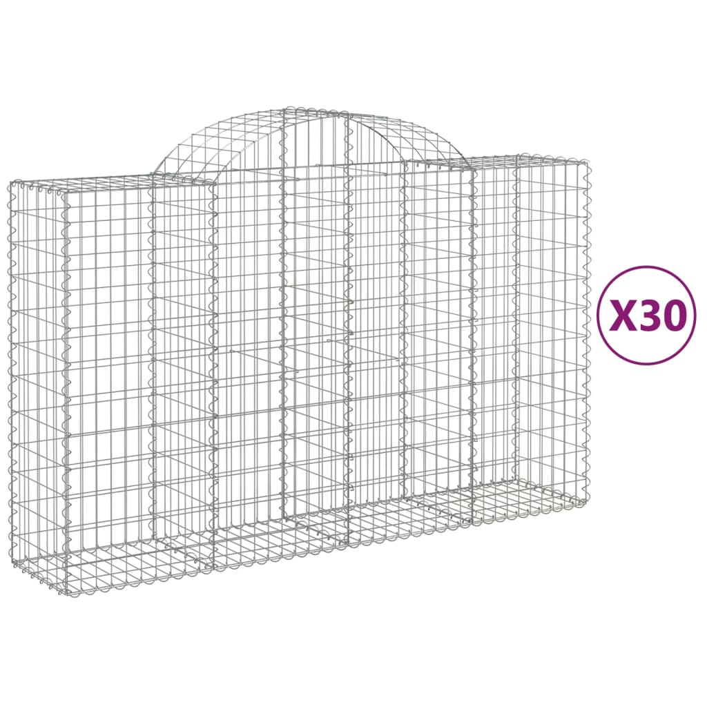 vidaXL Συρματοκιβώτια Τοξωτά 30 τεμ. 200x50x120/140 εκ. Γαλβαν. Ατσάλι