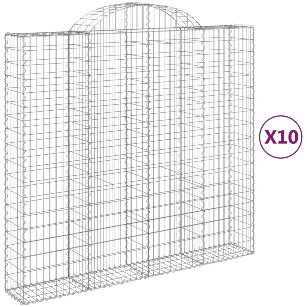 vidaXL Συρματοκιβώτια Τοξωτά 10 τεμ. 200x50x180/200 εκ. Γαλβαν. Ατσάλι