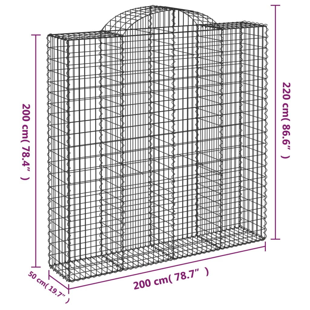 vidaXL Συρματοκιβώτια Τοξωτά 5 τεμ. 200x50x200/220 εκ. Γαλβαν. Ατσάλι