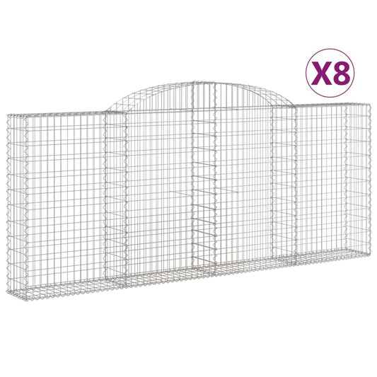 vidaXL Συρματοκιβώτια Τοξωτά 8 τεμ. 300x30x120/140 εκ. Γαλβαν. Ατσάλι