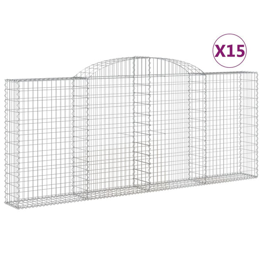 vidaXL Συρματοκιβώτια Τοξωτά 15 τεμ. 300x30x120/140 εκ. Γαλβαν. Ατσάλι