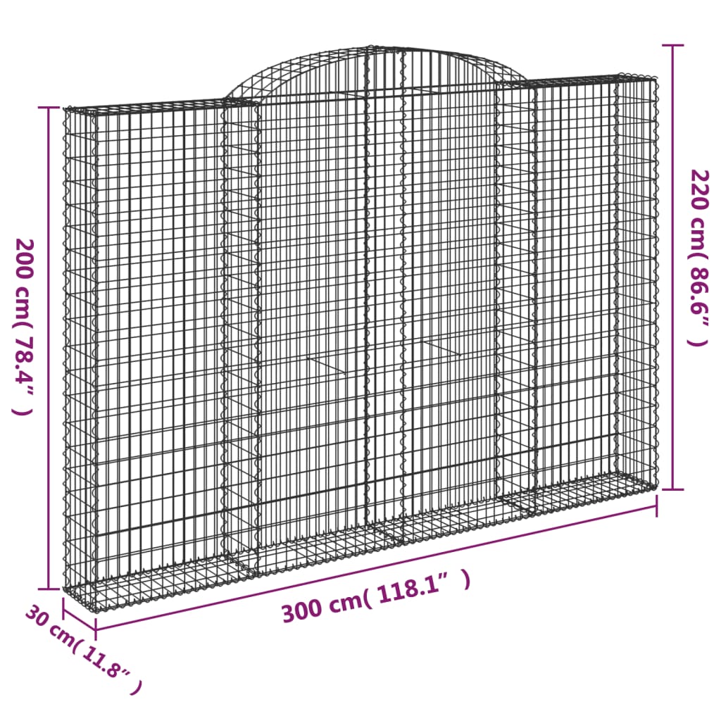 vidaXL Συρματοκιβώτια Τοξωτά 3 τεμ. 300x30x200/220 εκ. Γαλβαν. Ατσάλι