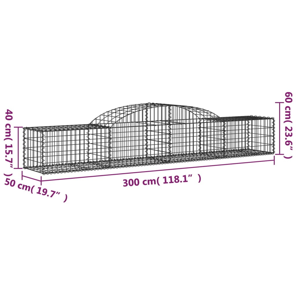 vidaXL Συρματοκιβώτια Τοξωτά 25 τεμ. 300x50x40/60 εκ. Γαλβαν. Ατσάλι