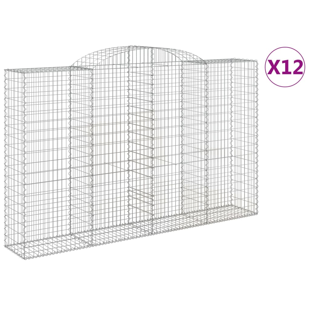 vidaXL Συρματοκιβώτια Τοξωτά 12 τεμ. 300x50x180/200 εκ. Γαλβαν. Ατσάλι