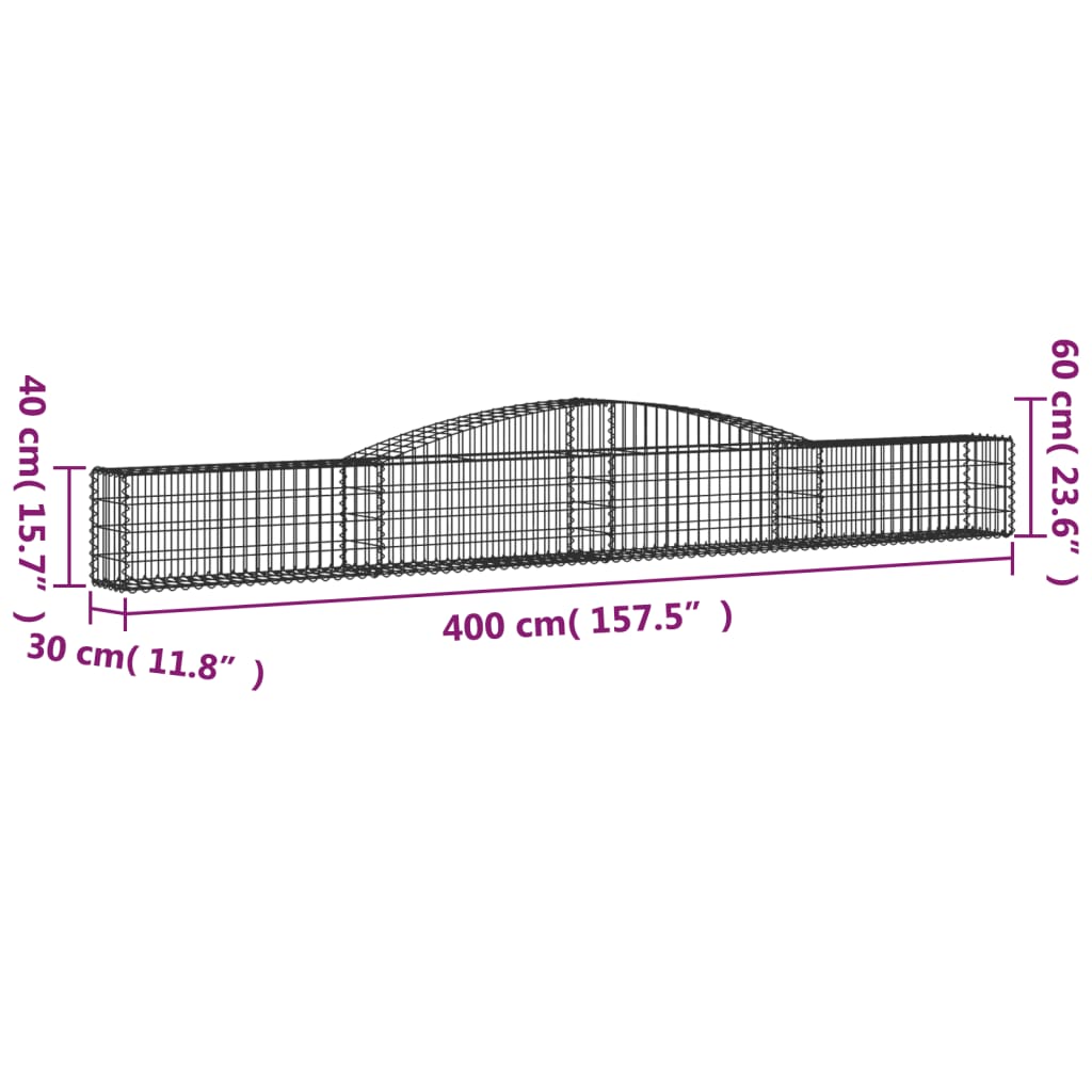 vidaXL Συρματοκιβώτια Τοξωτά 4 τεμ. 400x30x40/60 εκ. Γαλβαν. Ατσάλι