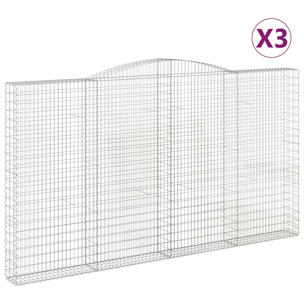 vidaXL Συρματοκιβώτια Τοξωτά 3 τεμ. 400x30x220/240 εκ. Γαλβαν. Ατσάλι