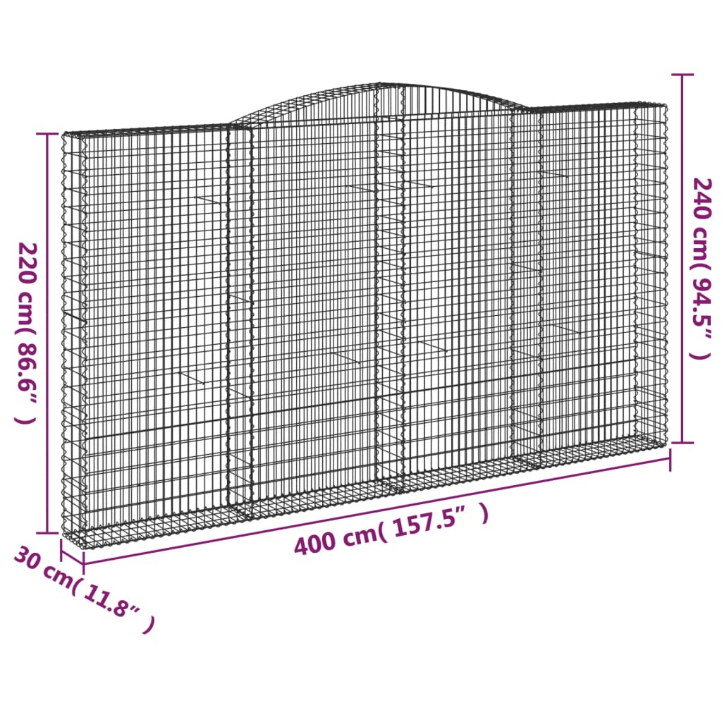 vidaXL Συρματοκιβώτια Τοξωτά 3 τεμ. 400x30x220/240 εκ. Γαλβαν. Ατσάλι