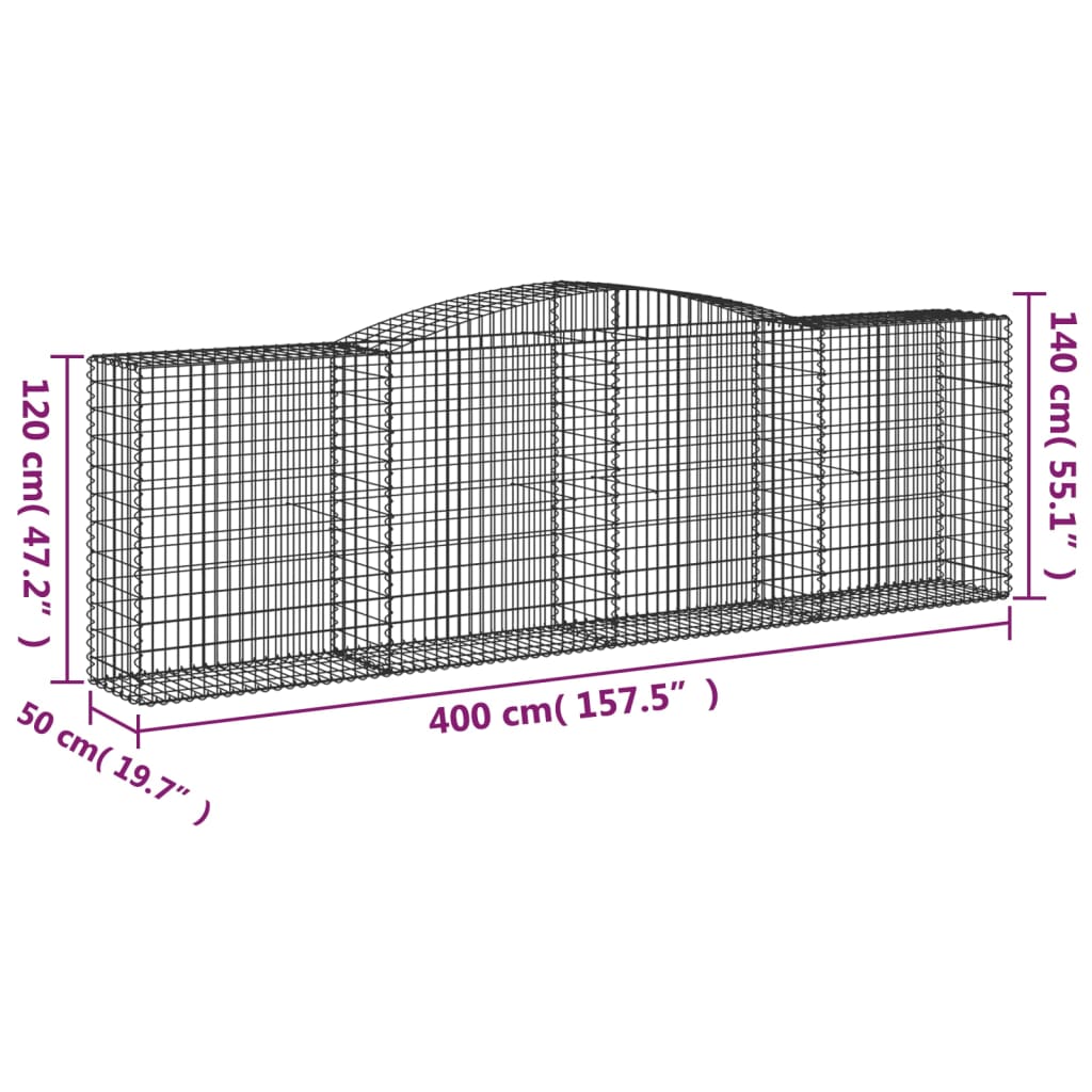 vidaXL Συρματοκιβώτια Τοξωτά 20 τεμ. 400x50x120/140 εκ. Γαλβαν. Ατσάλι