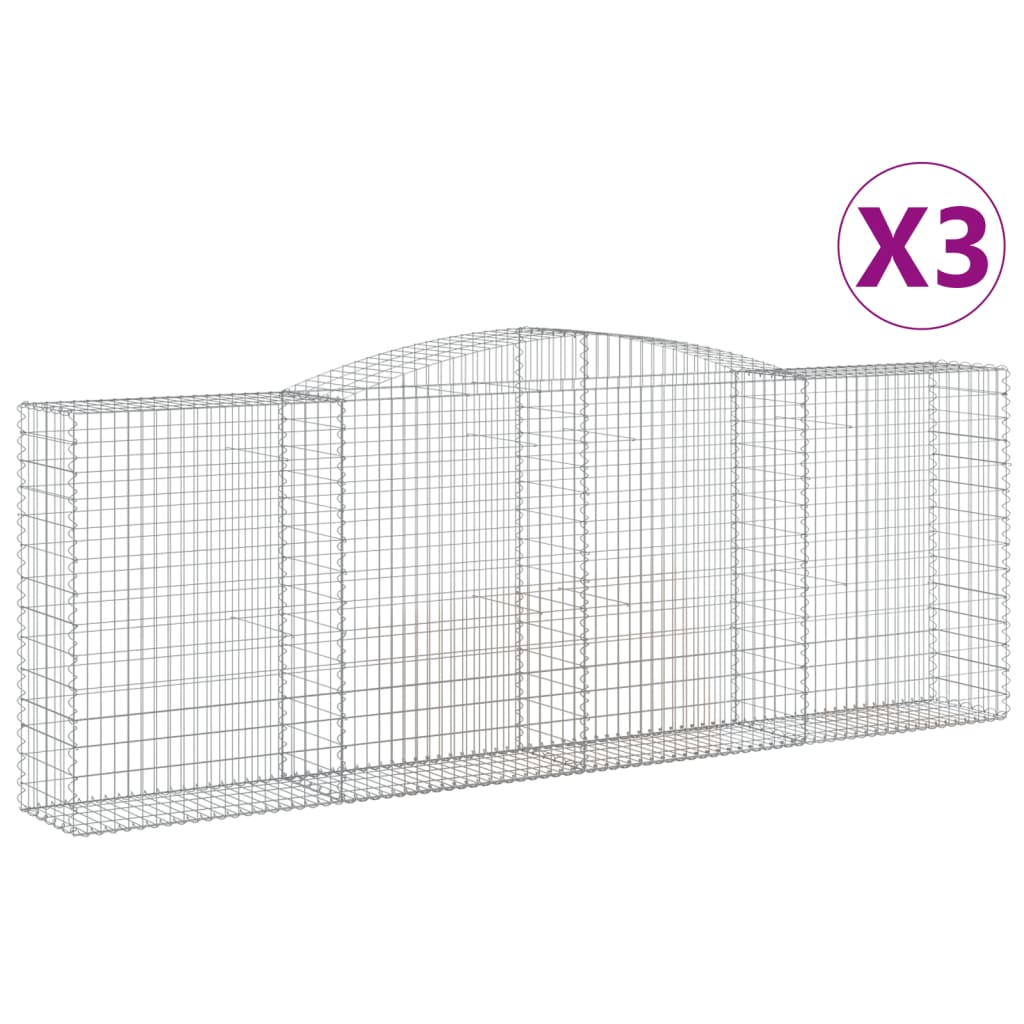 vidaXL Συρματοκιβώτια Τοξωτά 3 τεμ. 400x50x140/160 εκ. Γαλβαν. Ατσάλι