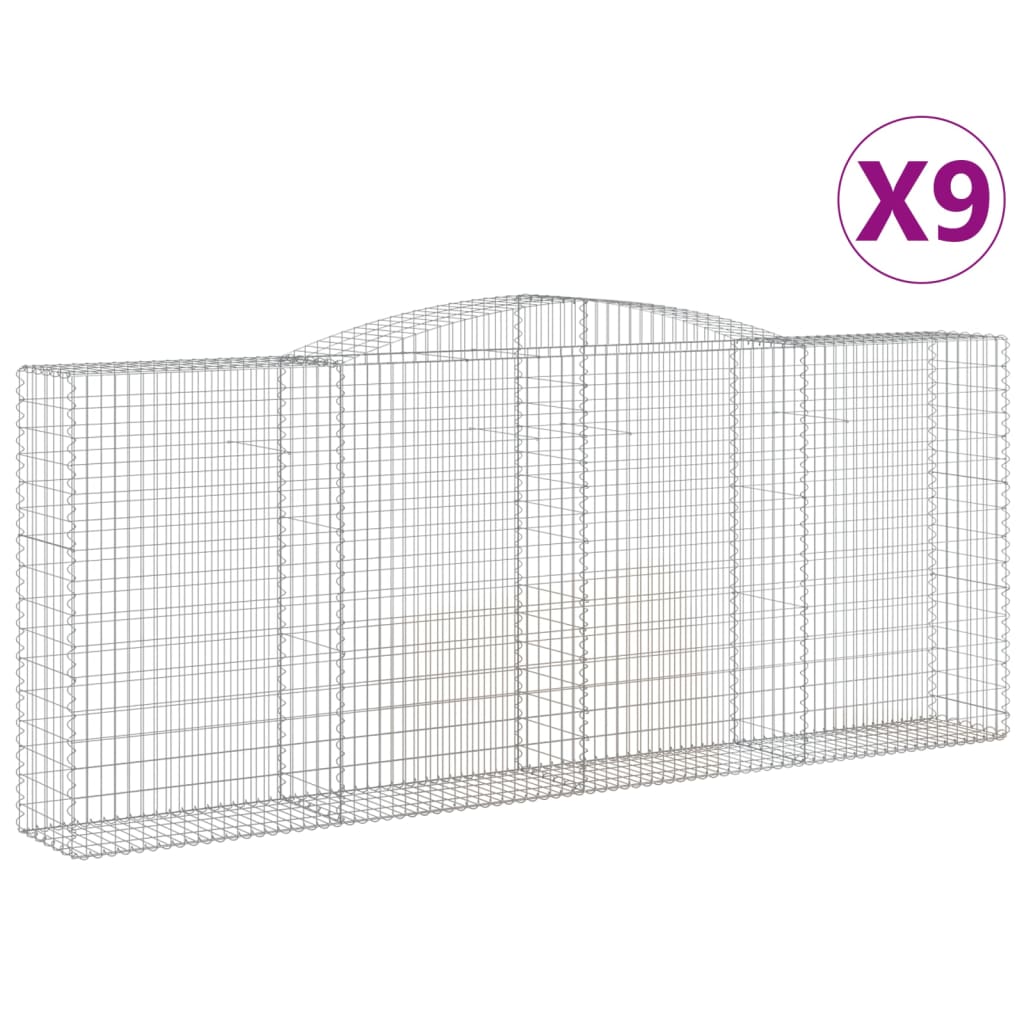 vidaXL Συρματοκιβώτια Τοξωτά 9 τεμ. 400x50x160/180 εκ. Γαλβαν. Ατσάλι