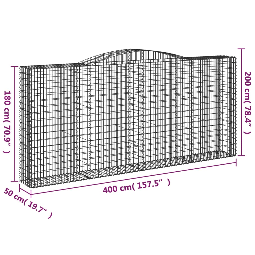 vidaXL Συρματοκιβώτια Τοξωτά 6 τεμ. 400x50x180/200 εκ. Γαλβαν. Ατσάλι