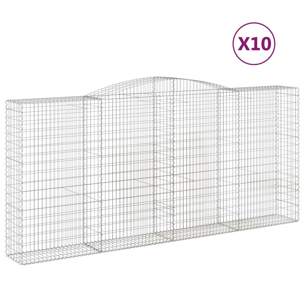 vidaXL Συρματοκιβώτια Τοξωτά 10 τεμ. 400x50x180/200 εκ. Γαλβαν. Ατσάλι