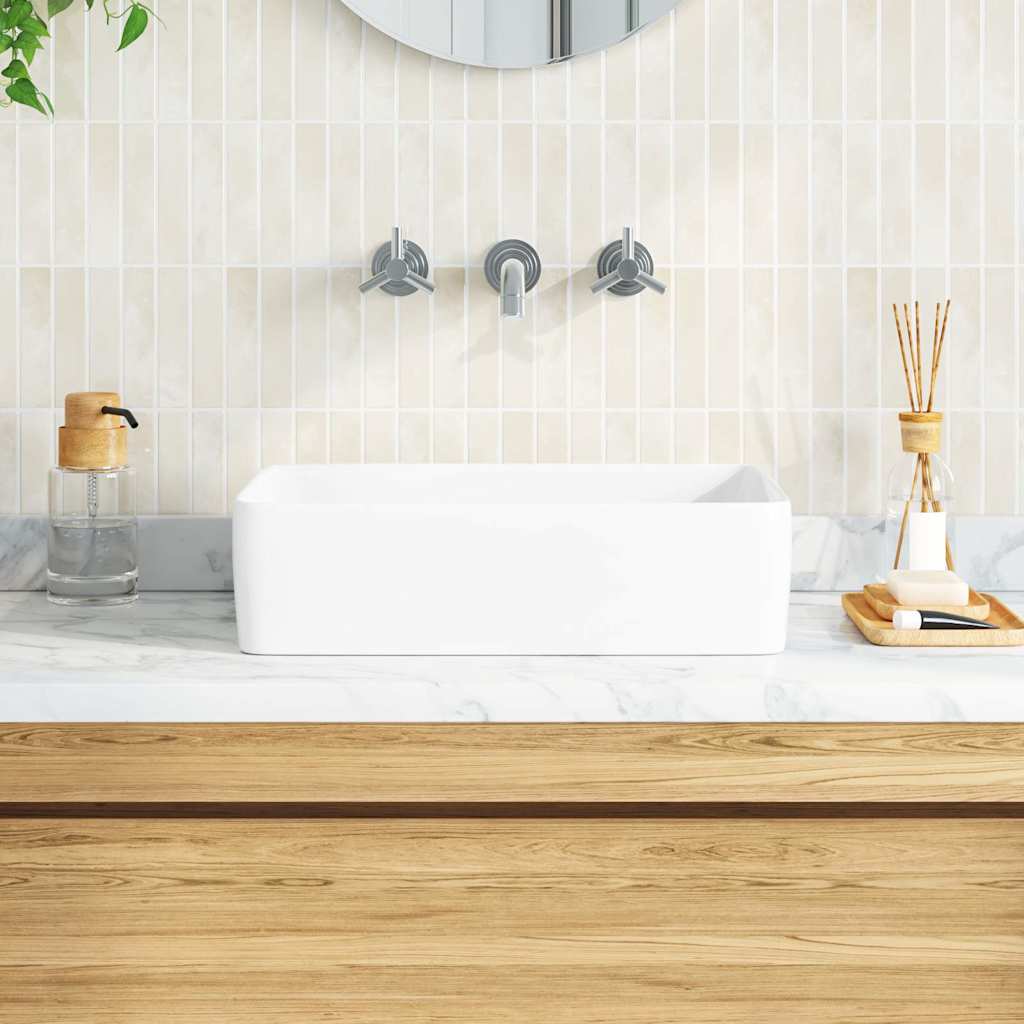 vidaXL Νιπτήρας Ορθογώνιος Λευκός 48 x 37 x 13 εκ. Κεραμικός
