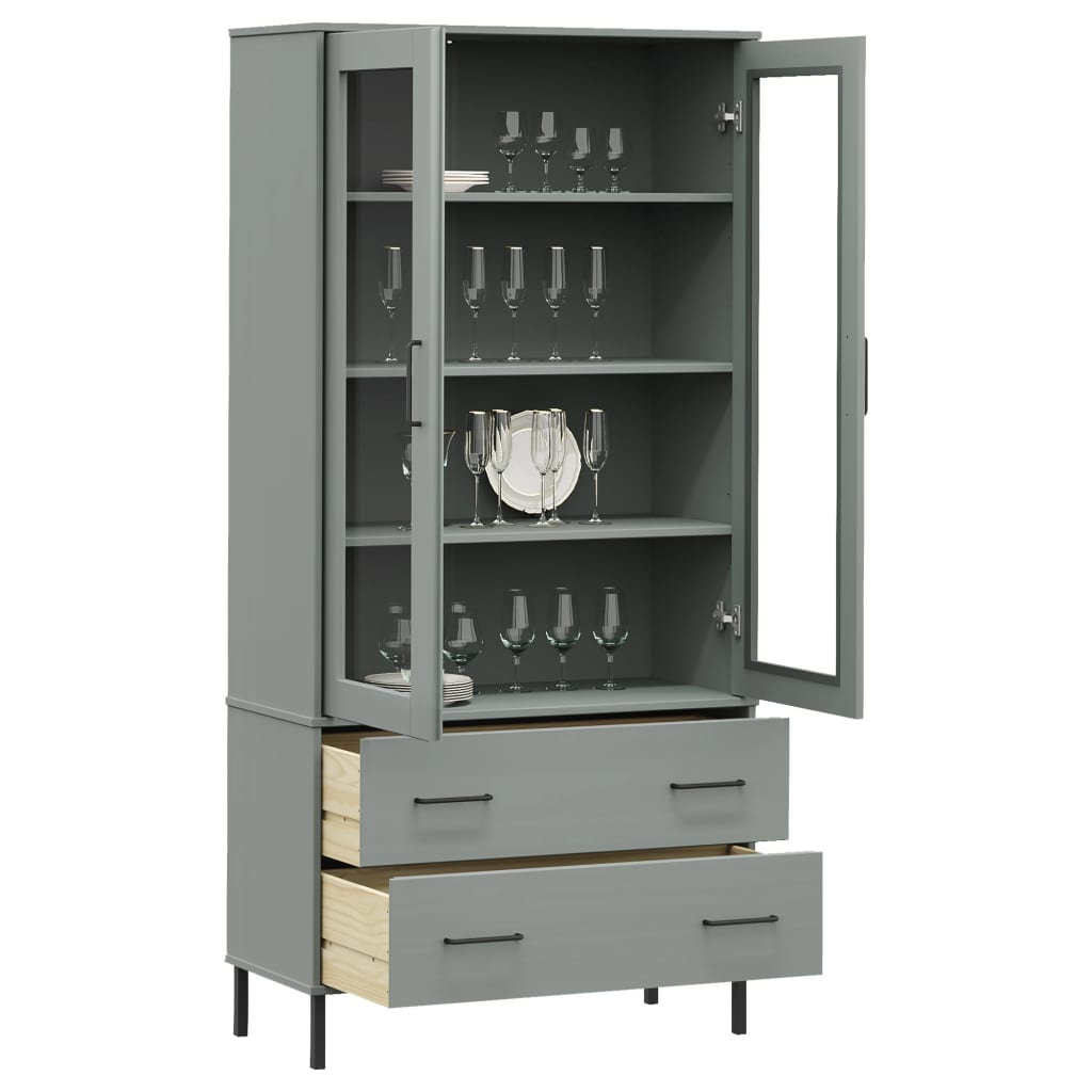 vidaXL Βιβλιοθήκη OSLO Γκρι 85x35x172,5 εκ. Μασίφ Ξύλο με Μεταλ. Πόδια