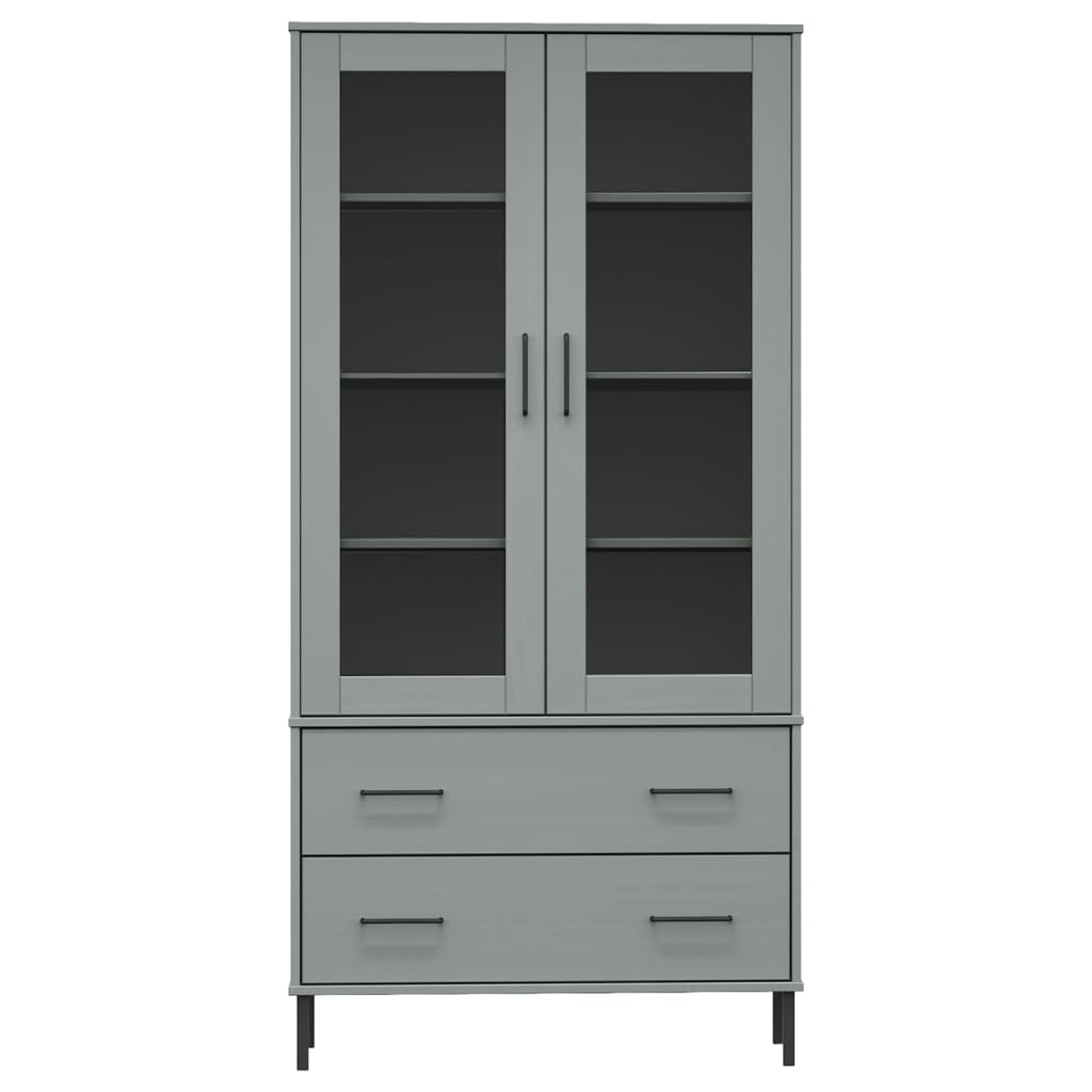 vidaXL Βιβλιοθήκη OSLO Γκρι 85x35x172,5 εκ. Μασίφ Ξύλο με Μεταλ. Πόδια